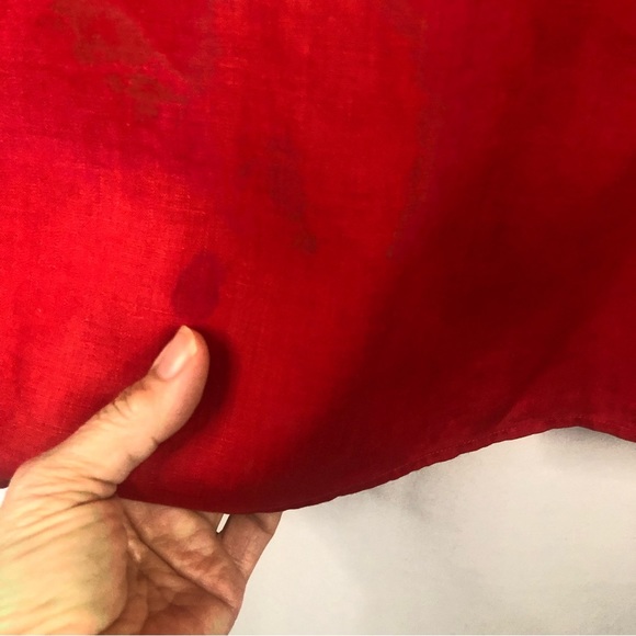 Ralph Lauren Women’s Blouse Top Button Down Red Linen Insignia Cuffed Sleeve - Picture 8 of 9